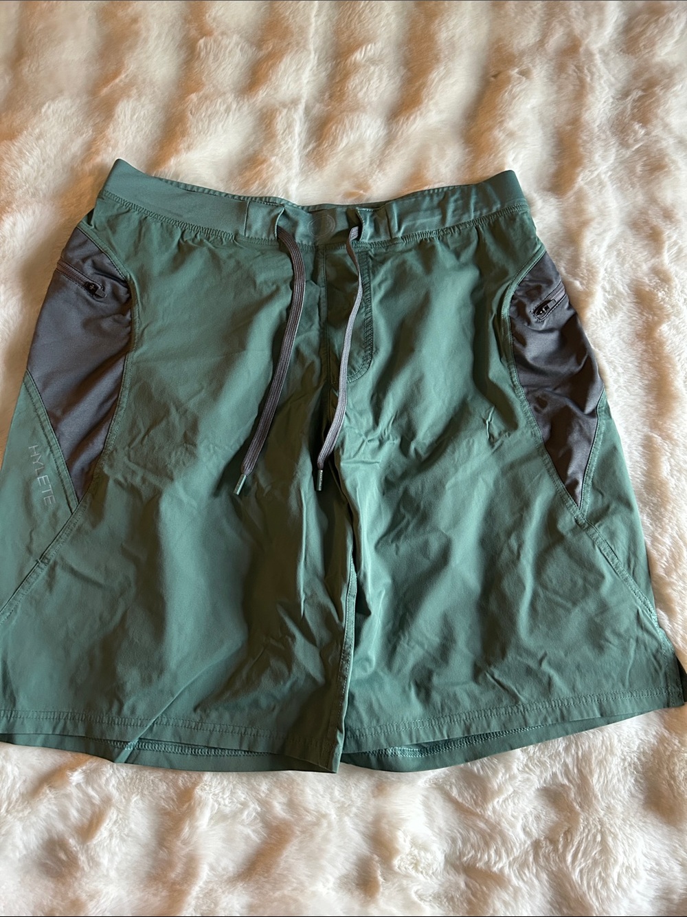 Hylete Men's Athletic Shorts in Olive Green with Charcoal Panels
